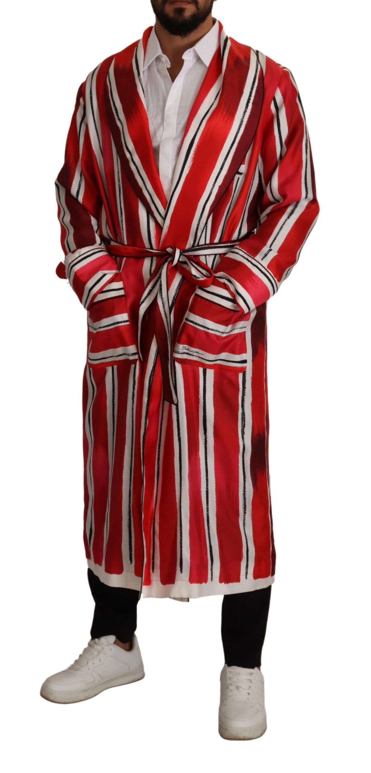 Red White Striped Silk Mens Robe designed by Dolce&Gabbana - Image 5