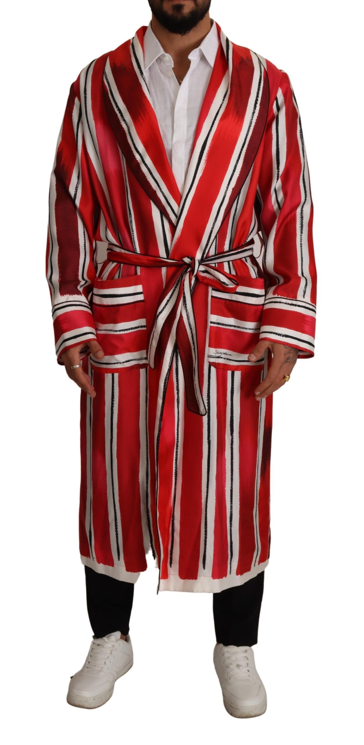 Red White Striped Silk Mens Robe designed by Dolce&Gabbana