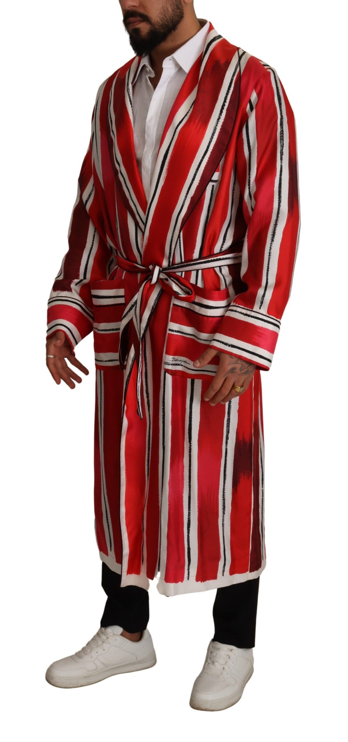 Red White Striped Silk Mens Robe designed by Dolce&Gabbana - Image 3