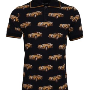 Black Car Print Short Sleeve Polo T-shirt