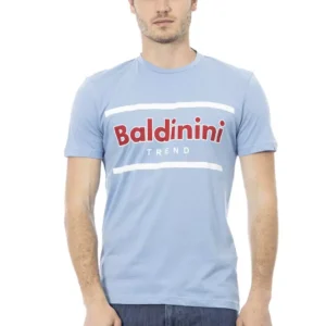 Light Blue Cotton Men T-Shirt designed by Baldinini Trend