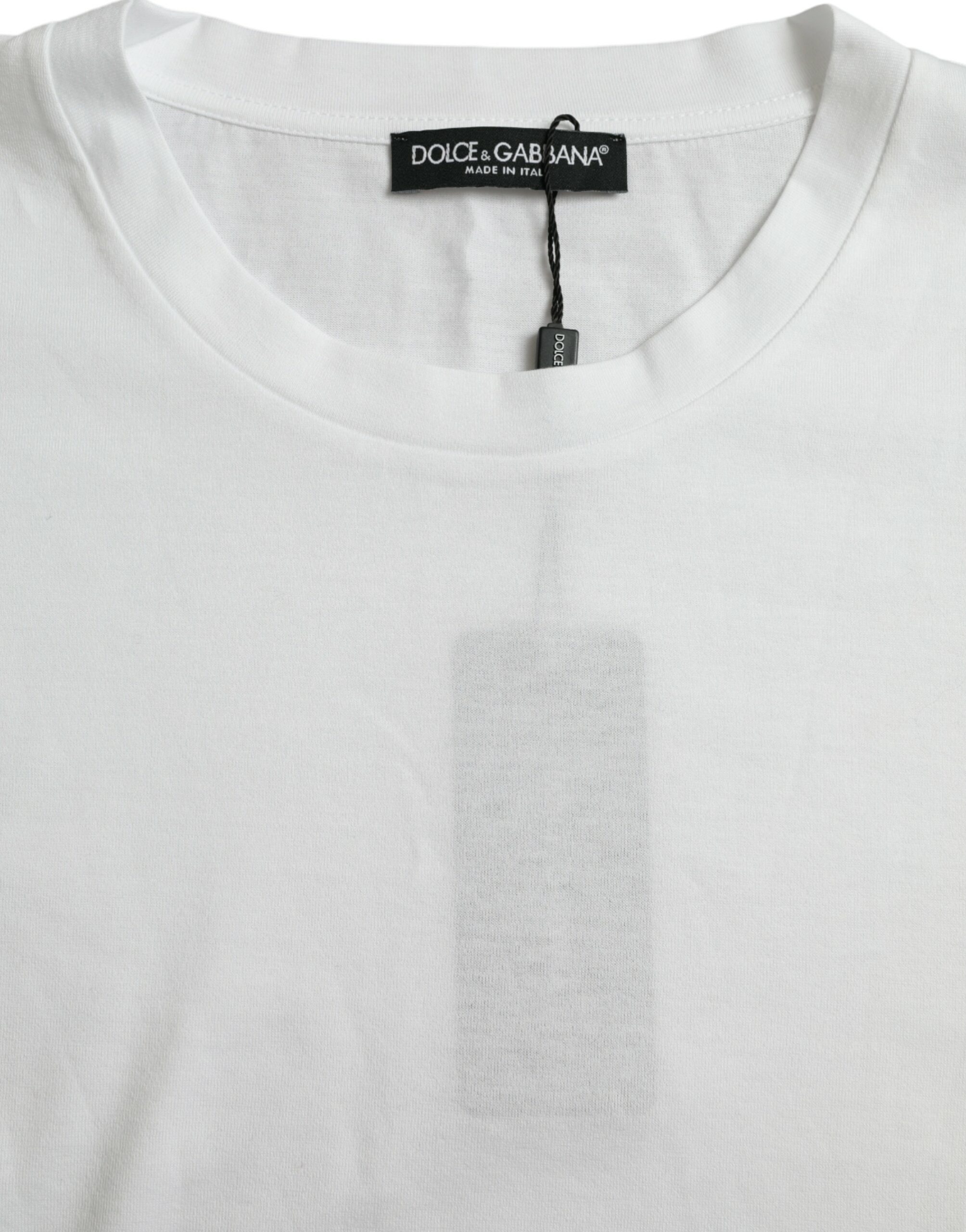 White Cotton Short Sleeves Crewneck T-shirt - Image 3