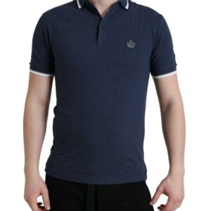 Blue Crown Patch Cotton Collared Men Polo T-shirt
