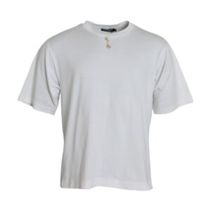 White Embellished Cotton Crew Neck T-shirt designed by Dolce&Gabbana