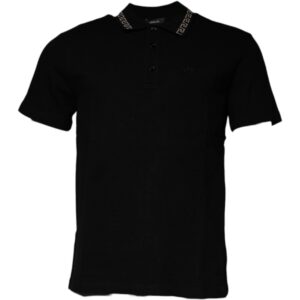 Black Viscose Collared Polo Mens T-Shirt designed by Versace