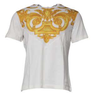 White Medusa Print Cotton Crew Neck T-shirt designed by Versace