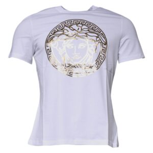White Medusa Print Cotton Crew Neck T-shirt designed by Versace