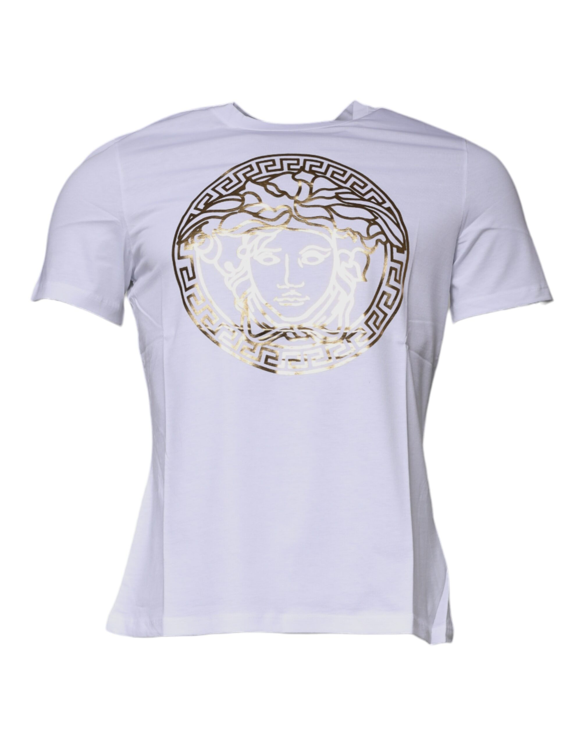 White Medusa Print Cotton Crew Neck T-shirt designed by Versace