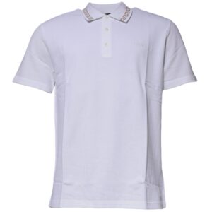 White Viscose Collared Mens Polo T-Shirt designed by Versace