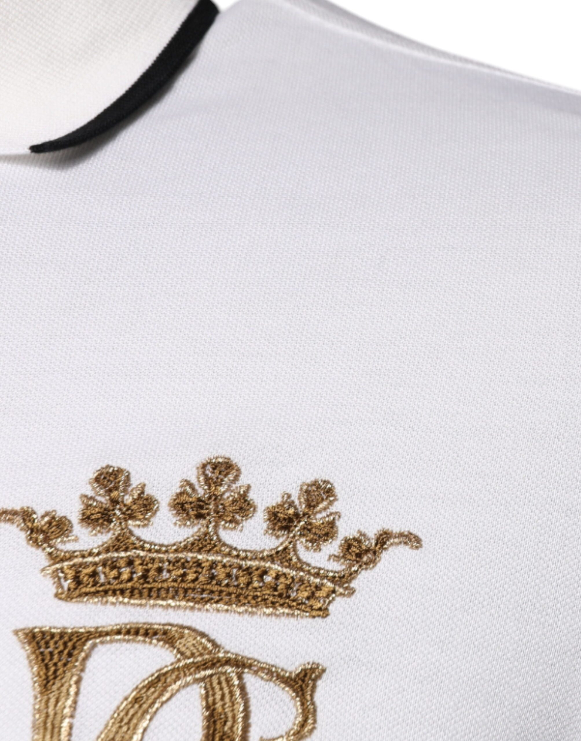 Off White Crown Cotton Collared Polo T-shirt designed by Dolce & Gabbana - Image 4