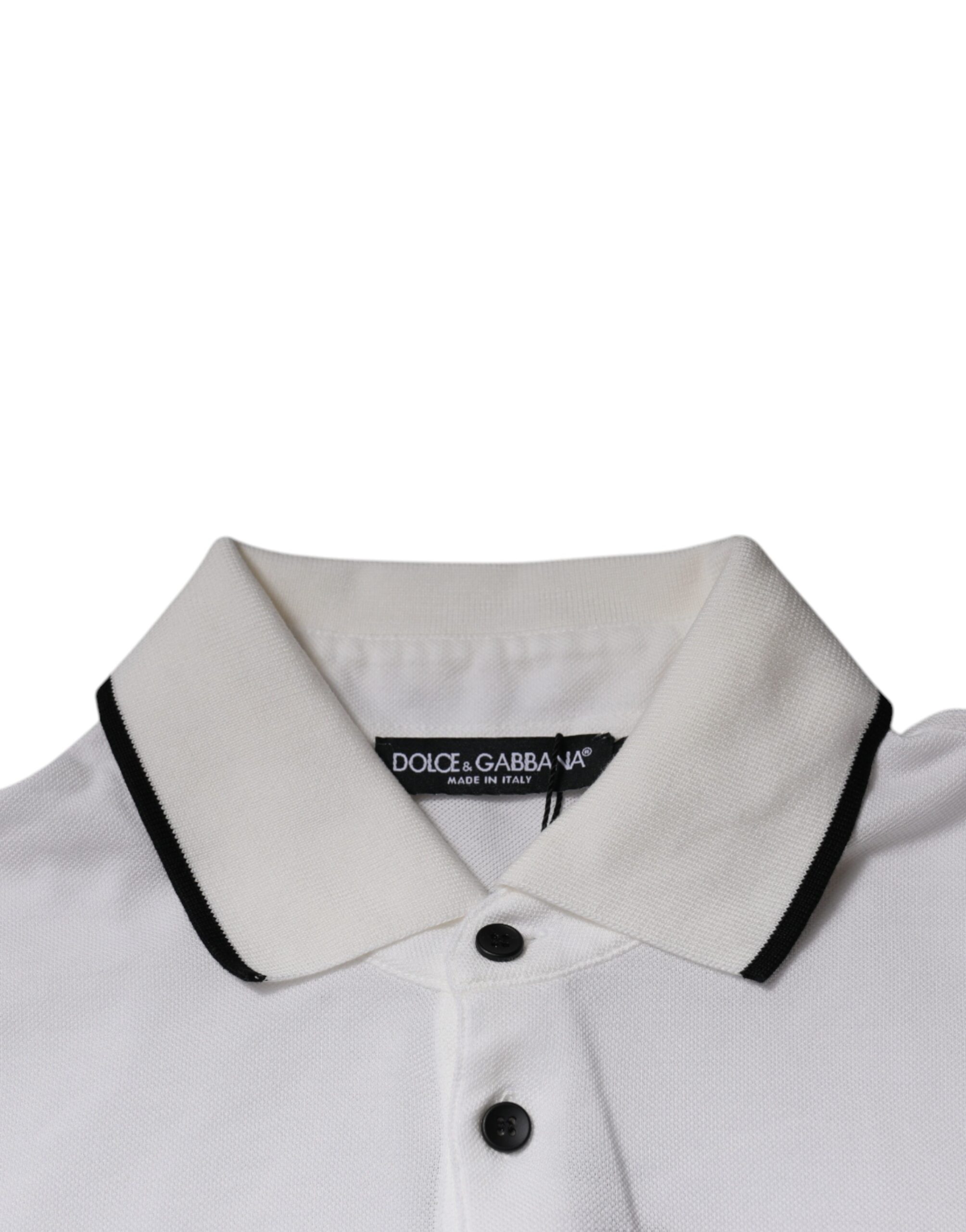 Off White Crown Cotton Collared Polo T-shirt designed by Dolce & Gabbana - Image 6