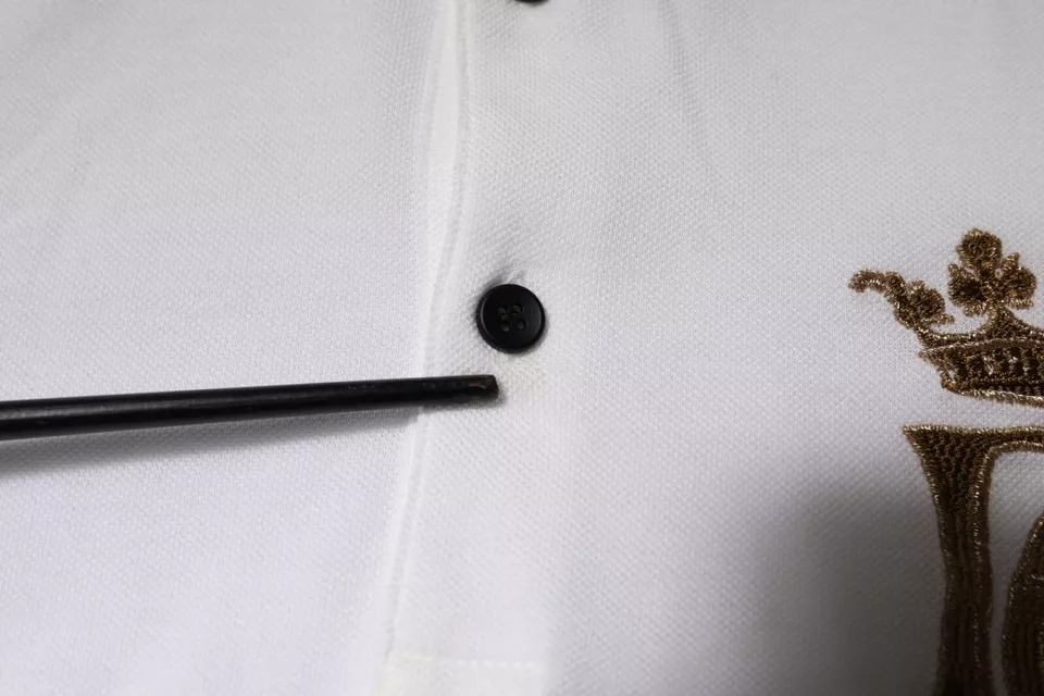 Off White Crown Cotton Collared Polo T-shirt designed by Dolce & Gabbana - Image 7