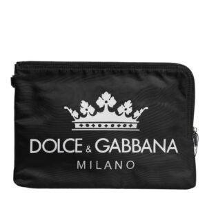 Black DG Milano Print Nylon Pouch Clutch Bag