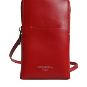 Red Leather Phone Sling Crossbody Neck Strap Bag designed by Dolce&Gabbana