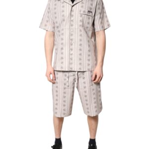 Beige Floral Print Cotton Men Pajama Set Sleepwear designed by Dolce&Gabbana