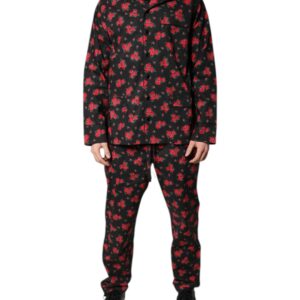 Black Floral Print Cotton Men Pajama Set Sleepwear designed by Dolce&Gabbana
