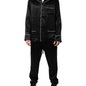 Black Silk Shirt Pants Pajama Set Sleepwear designed by Dolce&Gabbana