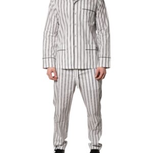 White Black Stripes Cotton Men Pajama Set Sleepwear designed by Dolce&Gabbana