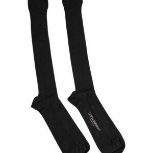 Black Viscose Logo Over The Calf Socks by Dolce&Gabbana