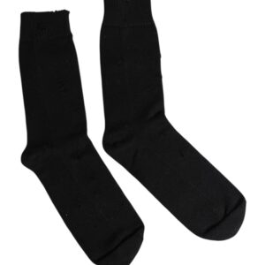 Black Solid Stretch Mid Calf Men Socks designed by Dolce & Gabbana