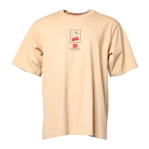 Beige Cotton Logo Print Crew Neck T-shirt designed by Dolce & Gabbana