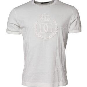 White Cotton DG Crown Embossed T-shirt designed by Dolce & Gabbana