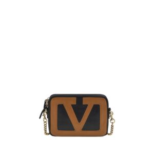 Black Calf Leather Bos Taurus Shoulder Bag designed by Valentino Garavani