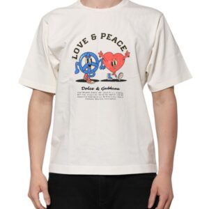 White Love Peace Cotton Men Crew Neck T-Shirt by Dolce&Gabbana