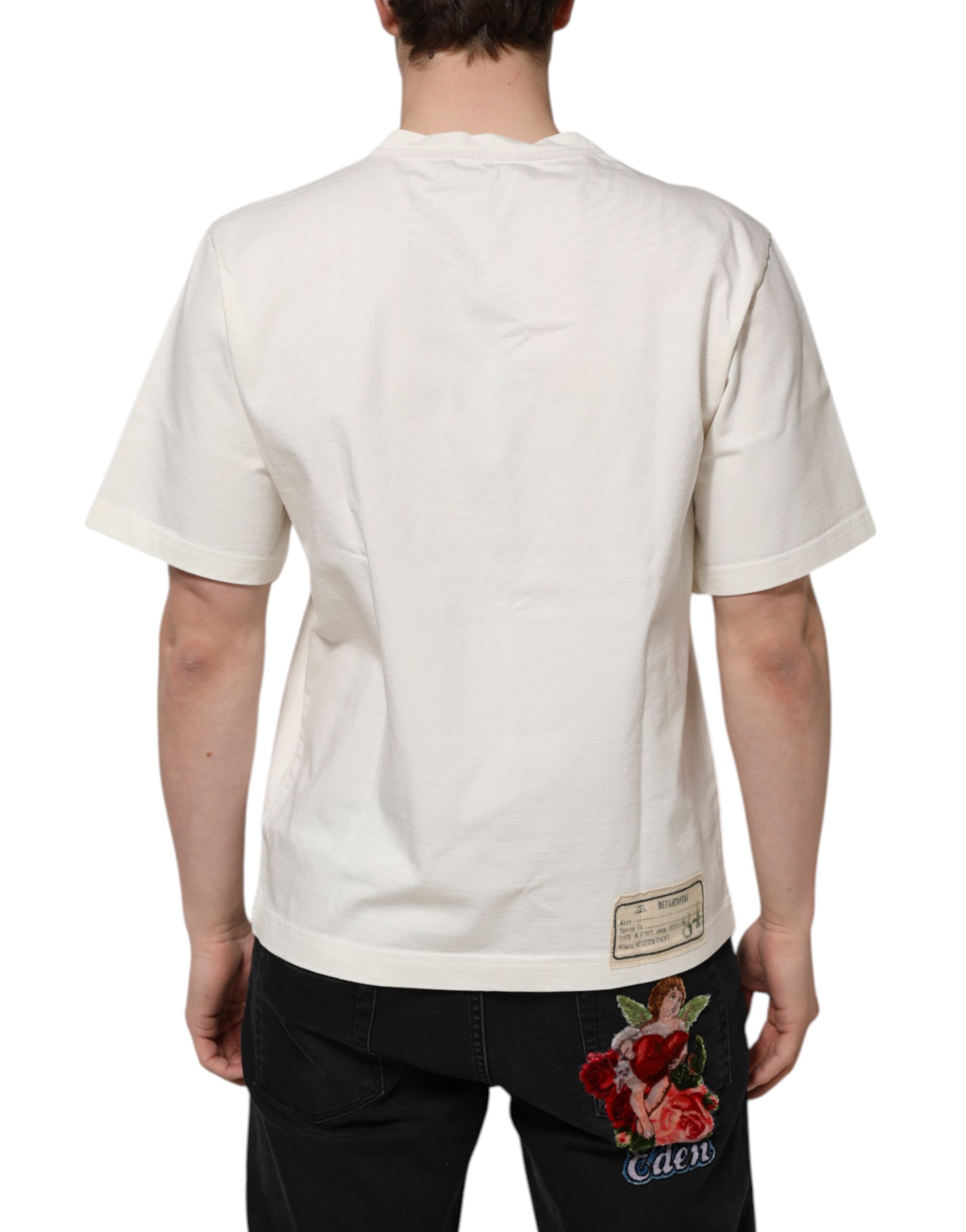 White Love Peace Cotton Men Crew Neck T-Shirt by Dolce&Gabbana - Image 4