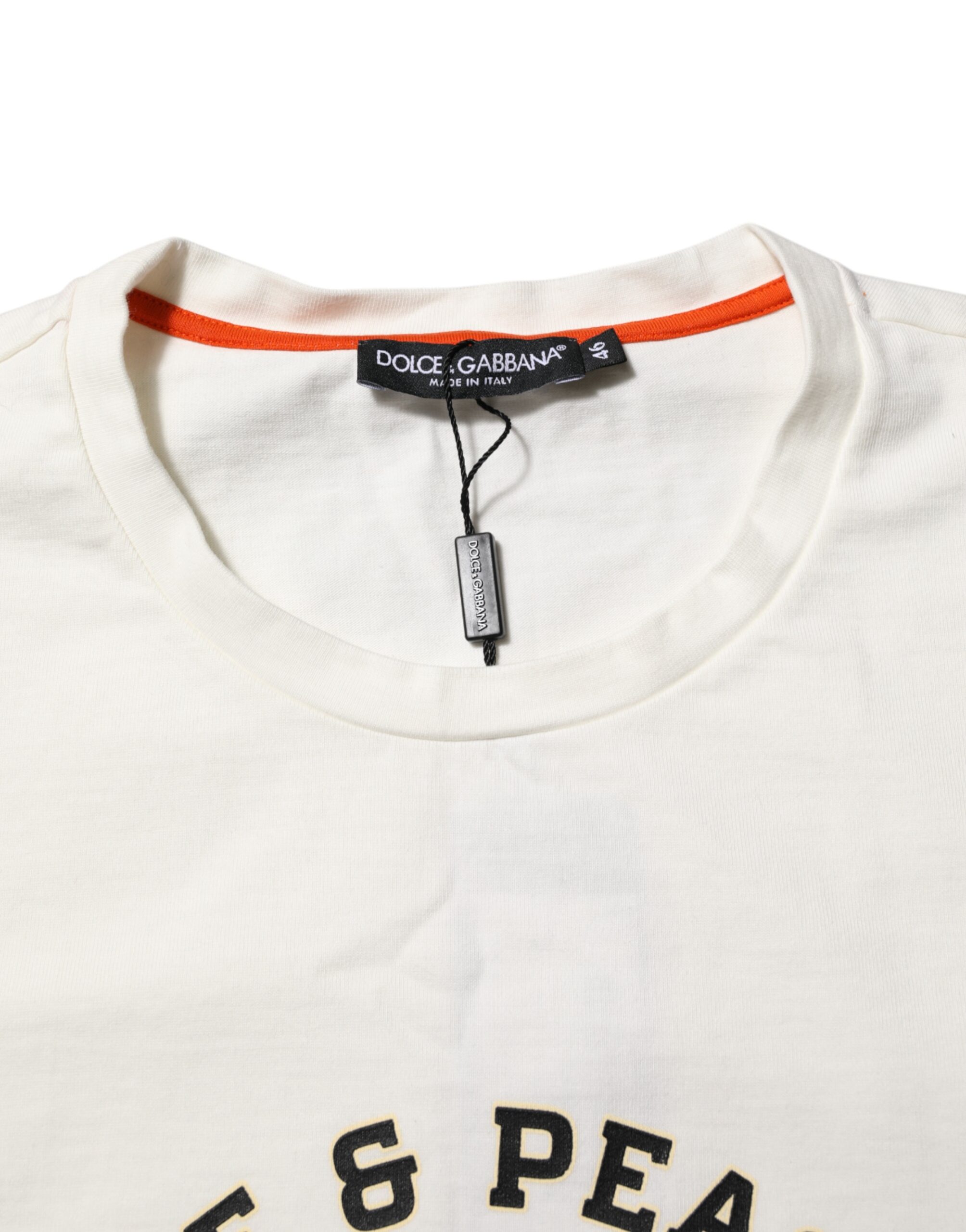 White Love Peace Cotton Men Crew Neck T-Shirt by Dolce&Gabbana - Image 5