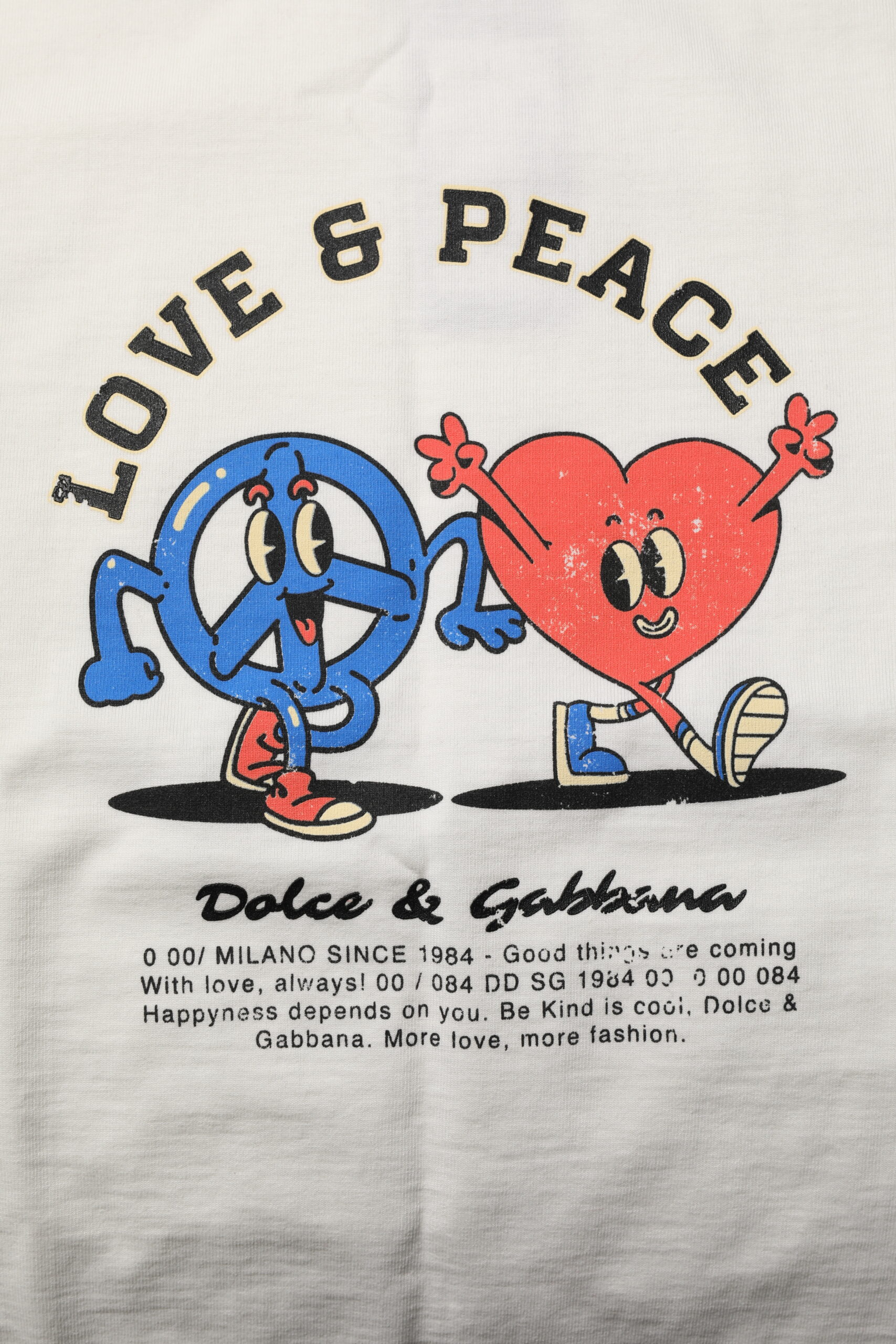 White Love Peace Cotton Men Crew Neck T-Shirt by Dolce&Gabbana - Image 6