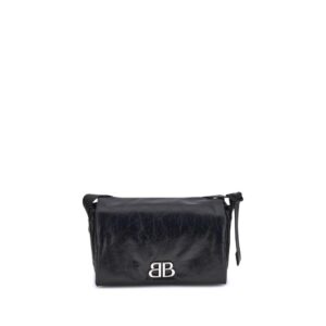 Black Calf Leather Bos Taurus Shoulder Bag designed by Balenciaga