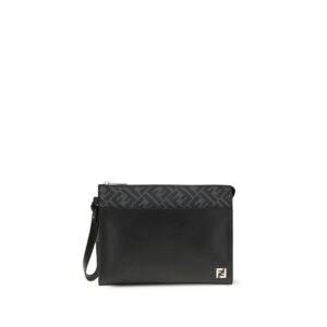 Stylish Black Leather Clutch Bag designed by Fendi