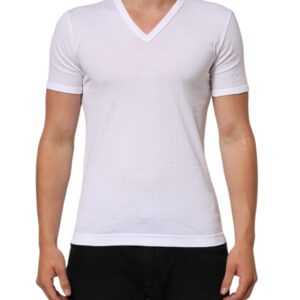 White Cotton V-Neck T-Shirt designed by Dolce&Gabbana