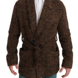 Brown Checkered Wool Robe Jacket designed by Dolce&Gabbana