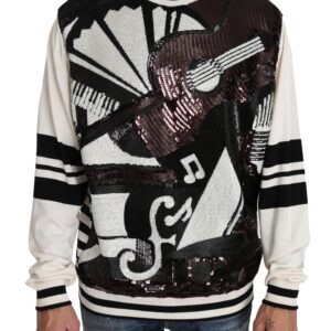 White Jazz Sequined Guitar Sweater designed by Dolce&Gabbana