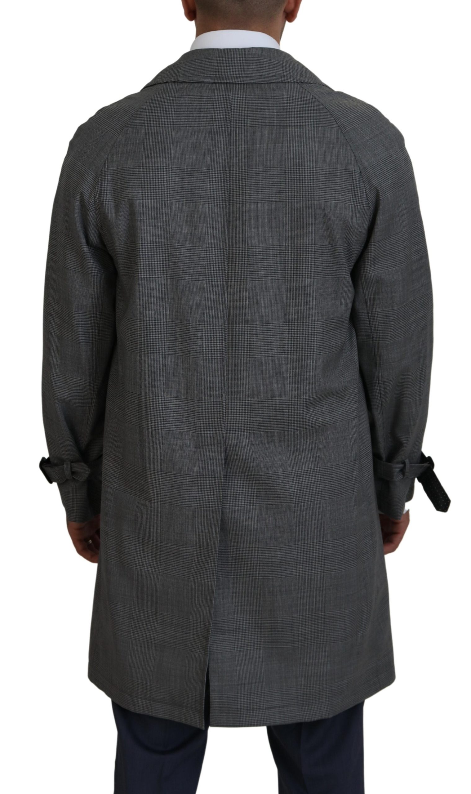 Gray Wool Plaid Long Trench Coat Jacket Trench Coat Jacket - Image 2