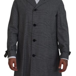 Gray Wool Plaid Long Trench Coat Jacket Trench Coat Jacket