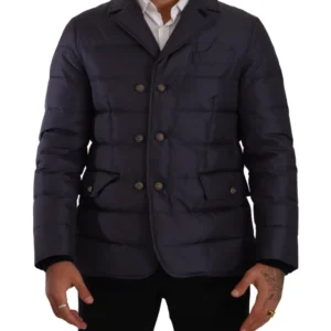 Blue Silk Coat Blouson Winter Jacket by Dolce&Gabbana