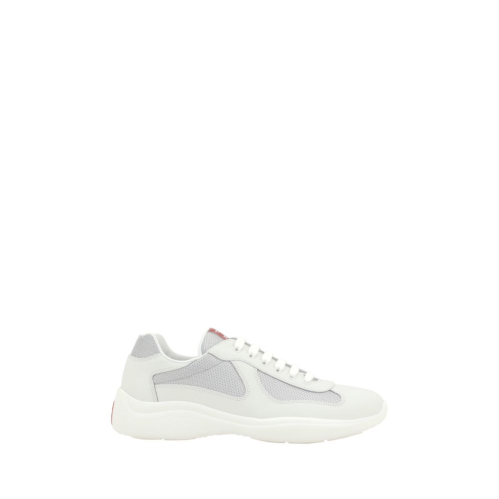 Trendy White Leather Low Top Sneakers designed by Prada