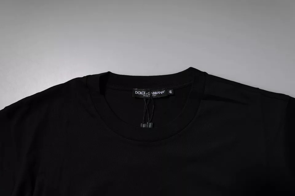 Chic Black Logo Patch Cotton T-Shirt designed by Dolce&Gabbana - Image 5