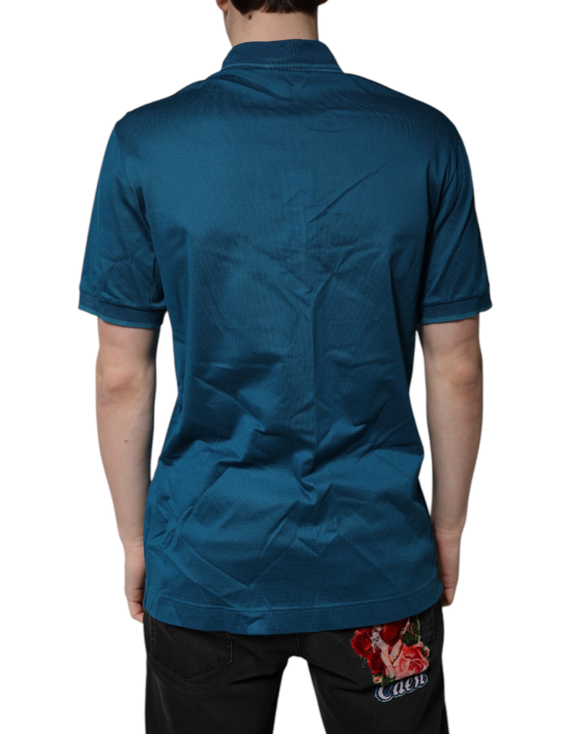Stylish Blue Logo Mens Polo T-Shirt by Dolce and Gabbana - Image 4