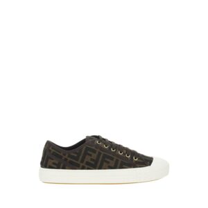 Elegant Brown FF Low Top Sneakers designed by Fendi