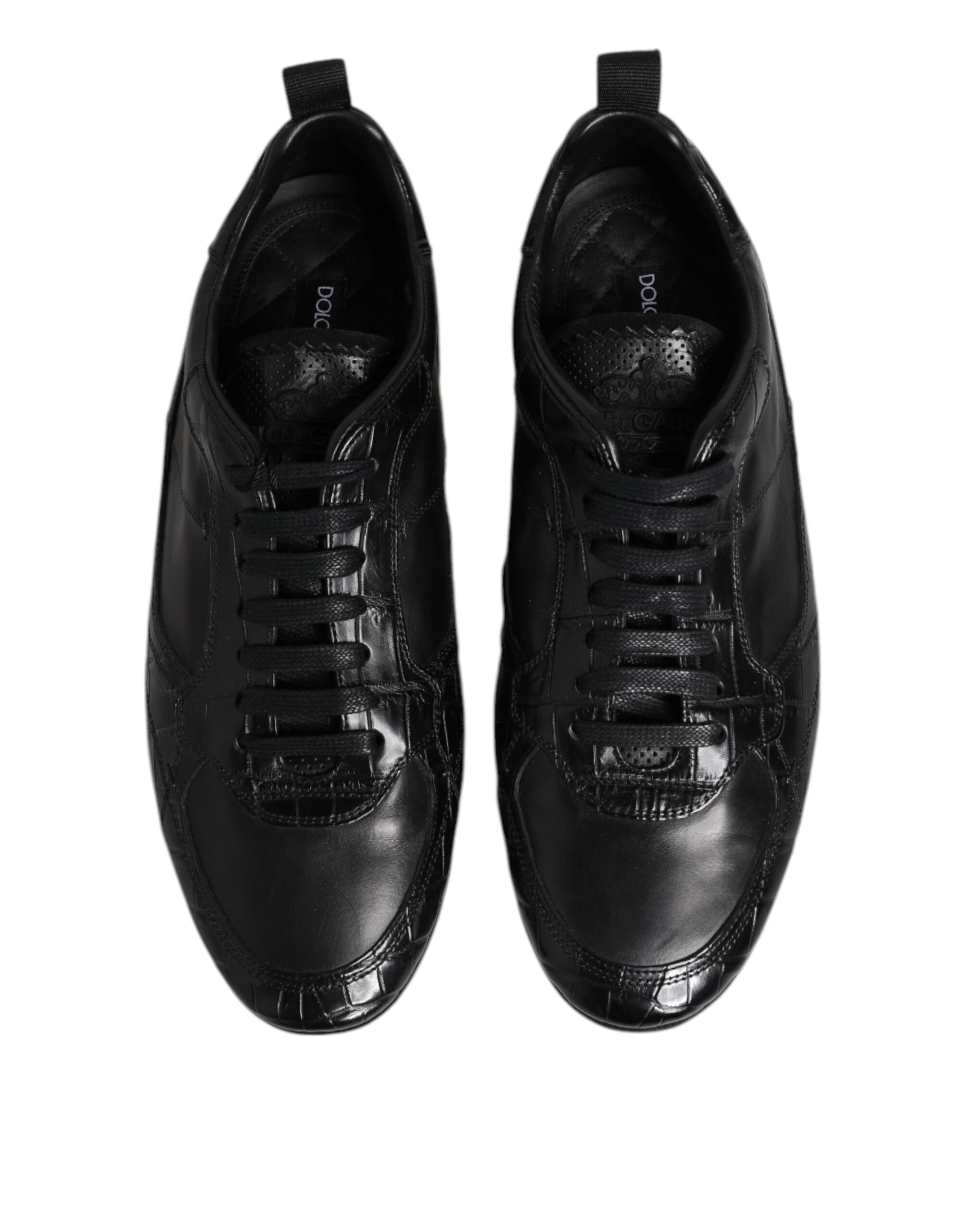Black Exotic Leather Low Top Sneakers by Dolce&Gabbana - Image 3