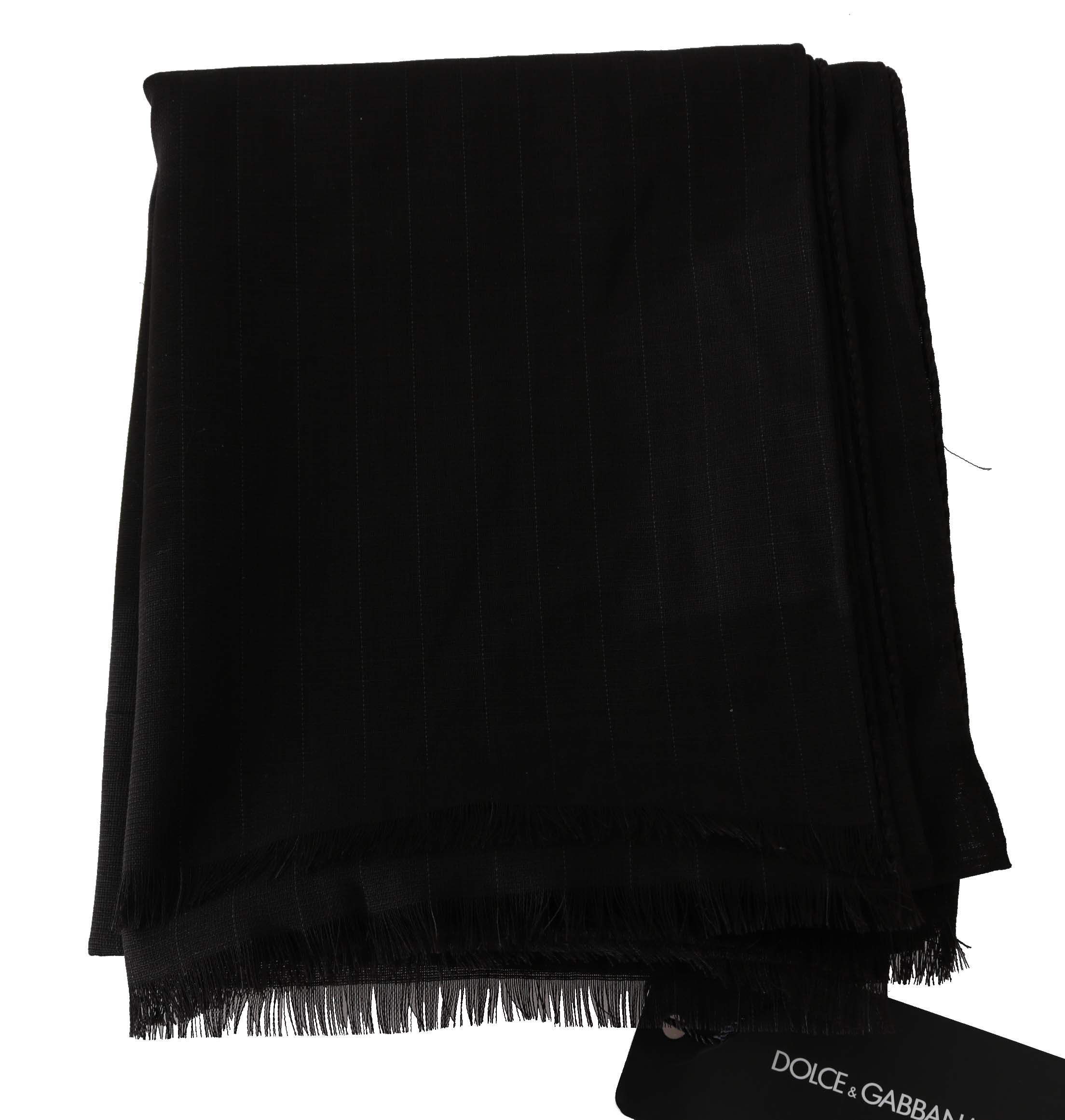 Dark Gray Virgin Wool Striped Wrap Scarf by Dolce&Gabbana - Image 3
