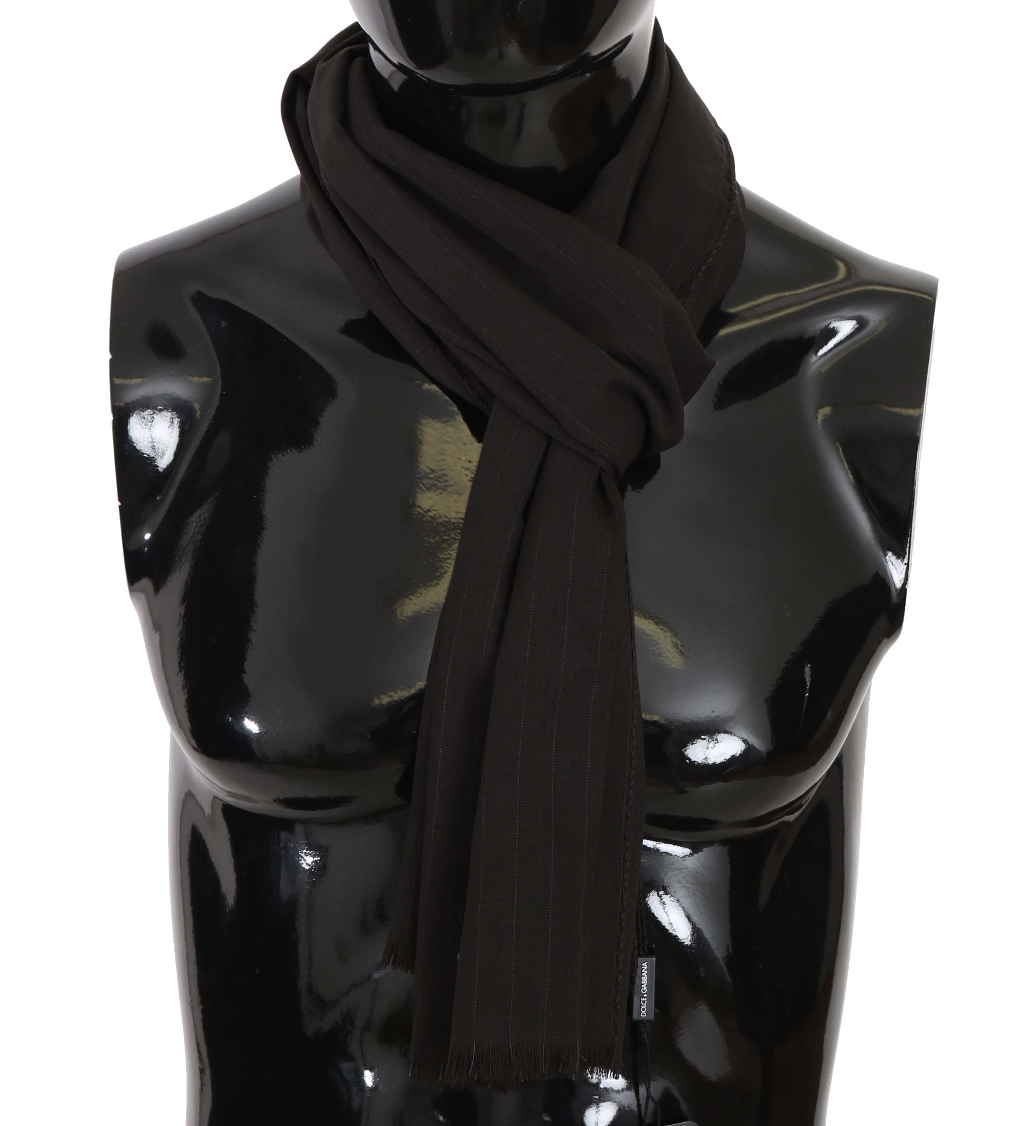 Dark Gray Virgin Wool Striped Wrap Scarf by Dolce&Gabbana