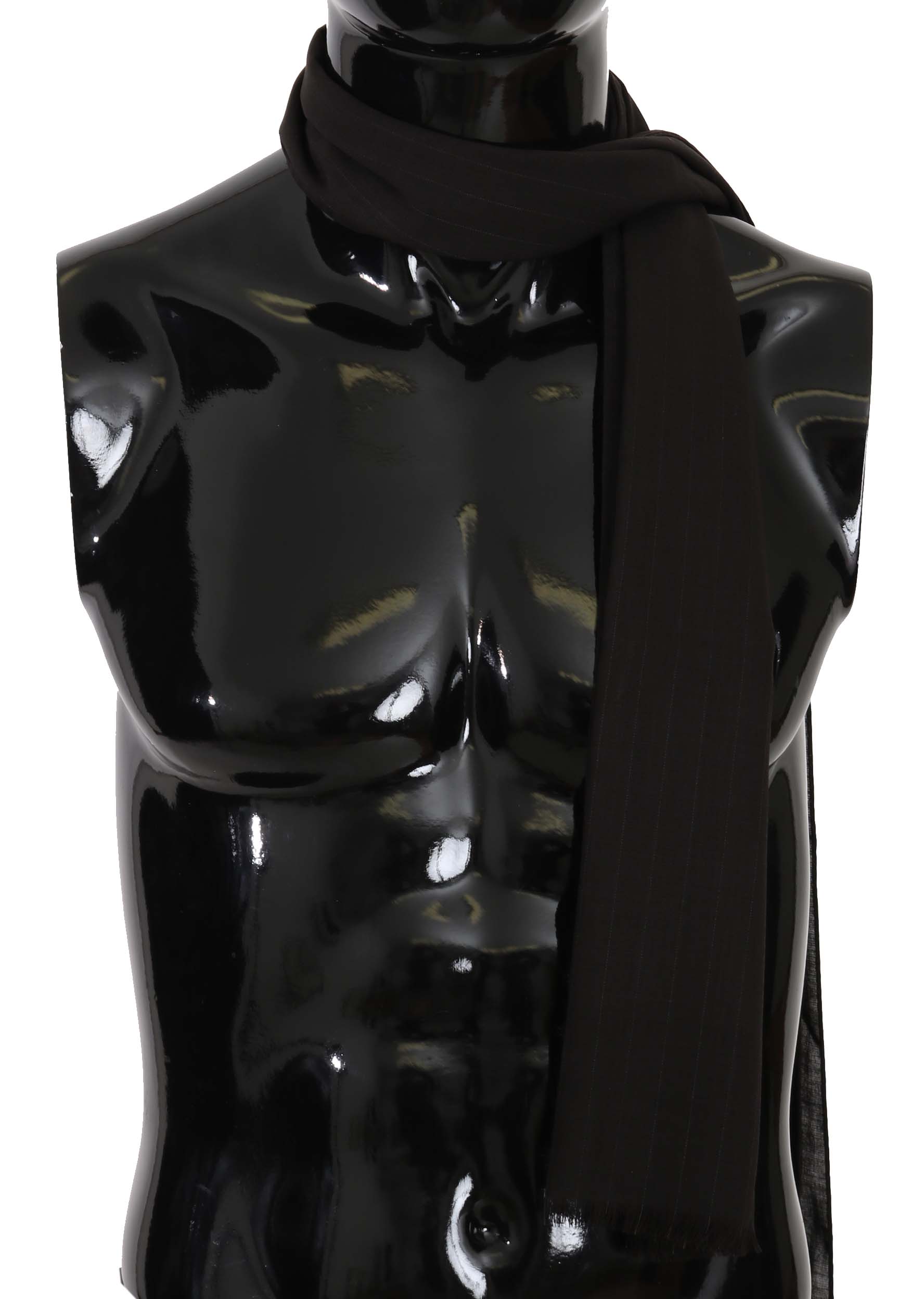 Dark Gray Virgin Wool Striped Wrap Scarf by Dolce&Gabbana - Image 4