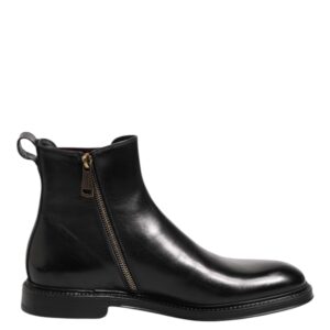 Stylish Black Chelsea Leather Mid Calf Boots by Dolce&Gabbana