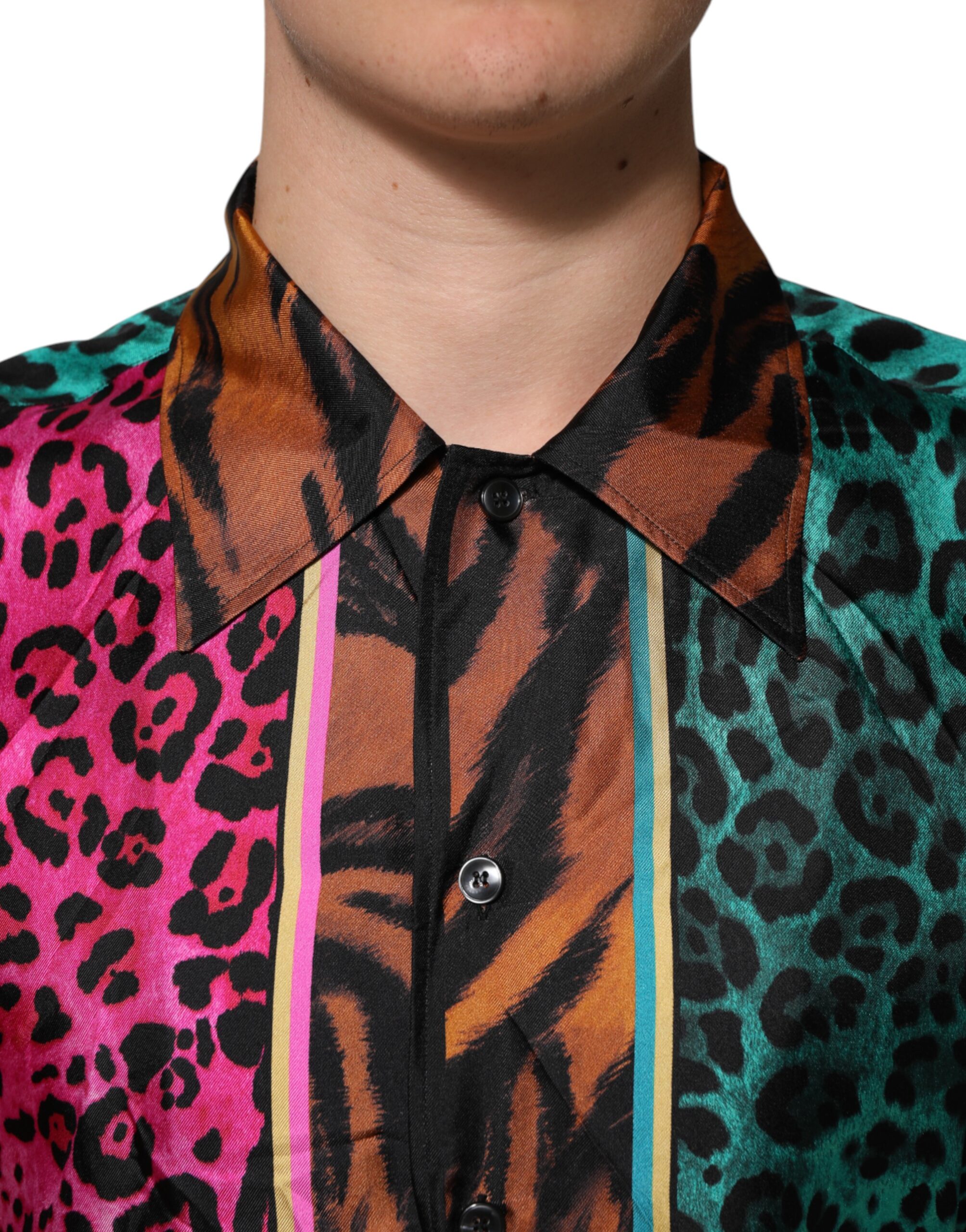 Multicolor Silk Tiger Print Hawaiian T-shirt - Image 5