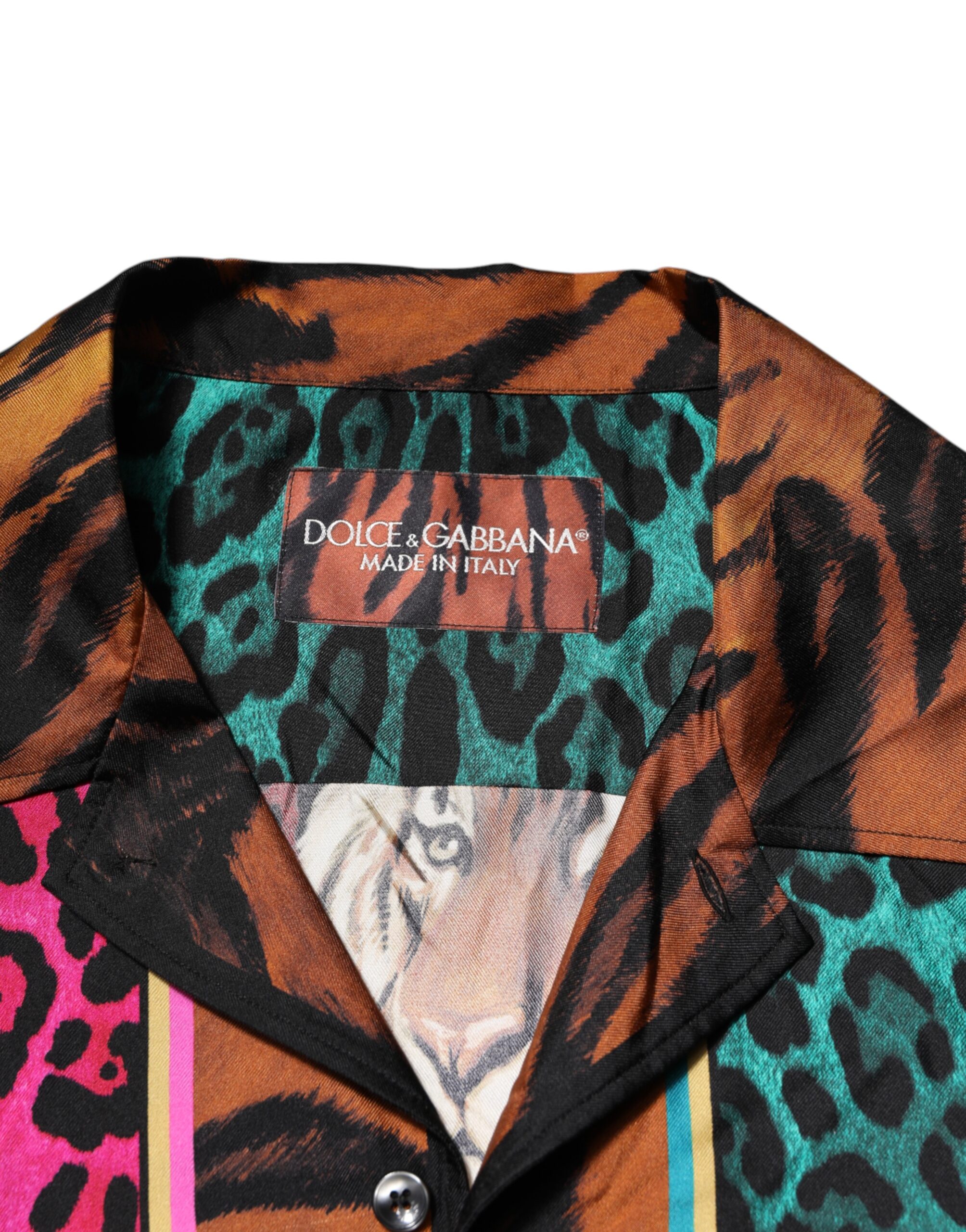 Multicolor Silk Tiger Print Hawaiian T-shirt - Image 6